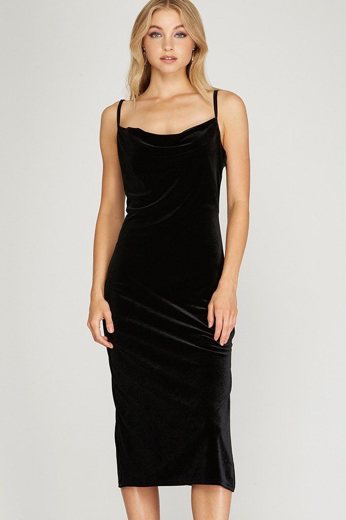 Stunning Black Velvet Midi Dress ...